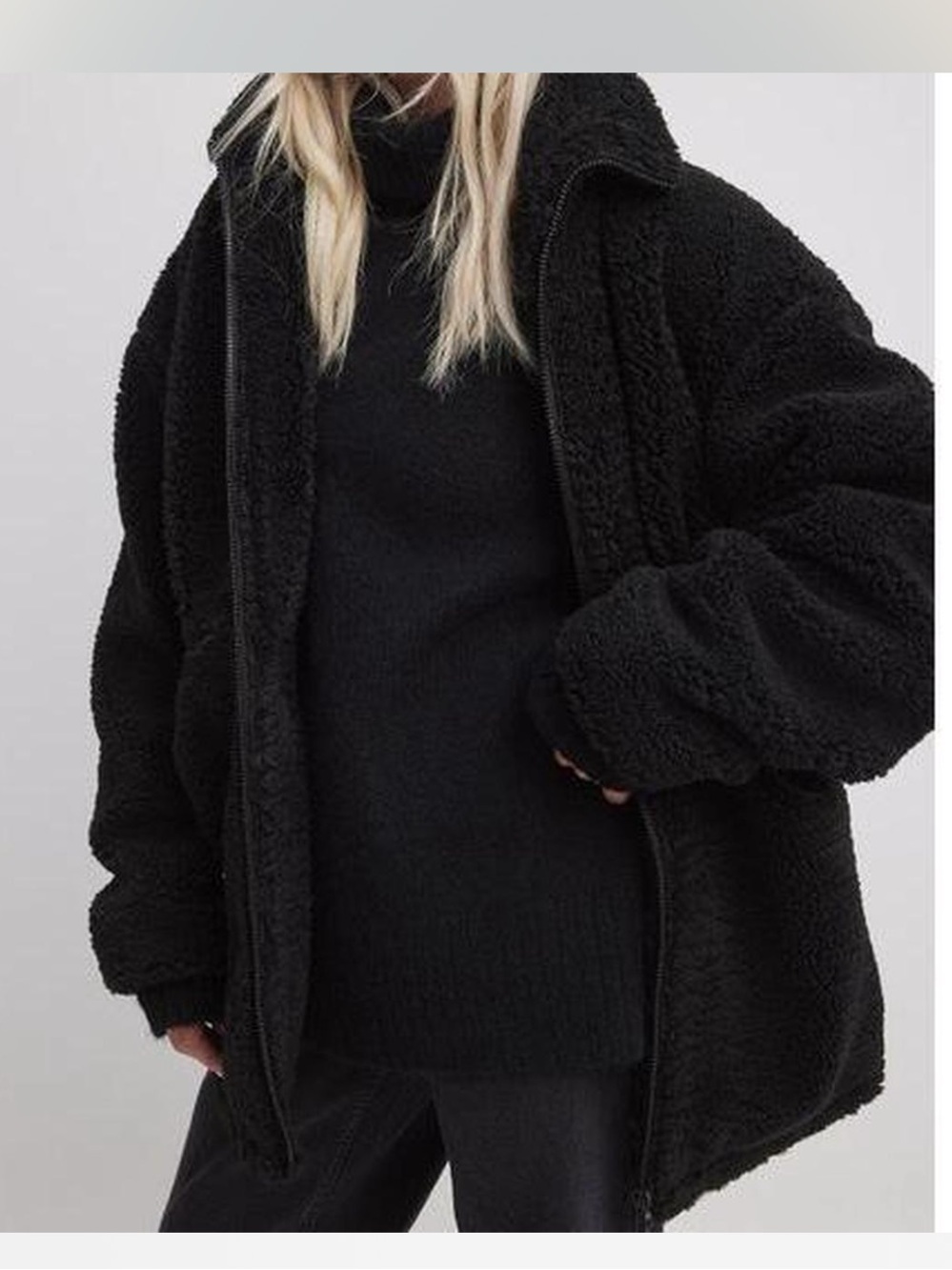 Women's Black Teddy Zip-Up Jacket